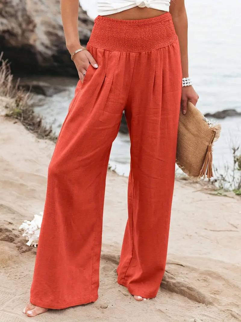 Smocked Waist Wide Leg Pants